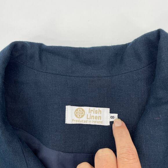IRISH LINEN Jacket 3/4 Sleeve Lined Size 8 Blue Grey Button Front Long Line - Picture 4 of 9
